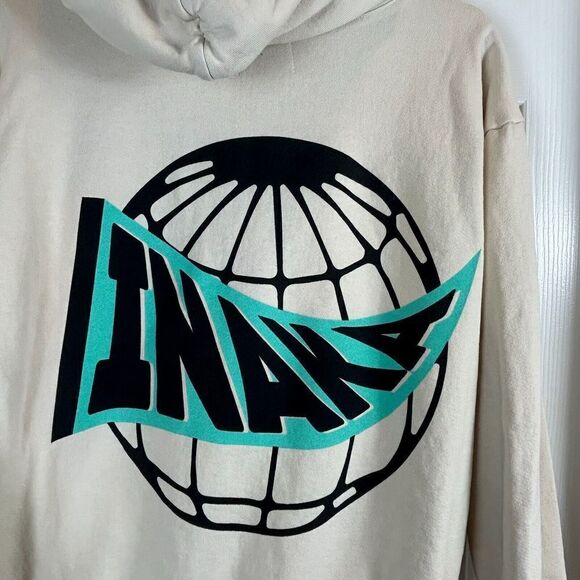 Inaka Power Curve Men Size M Hoodie Cream Blue Heavyweight Cotton Gym Workout U1 - Picture 9 of 12